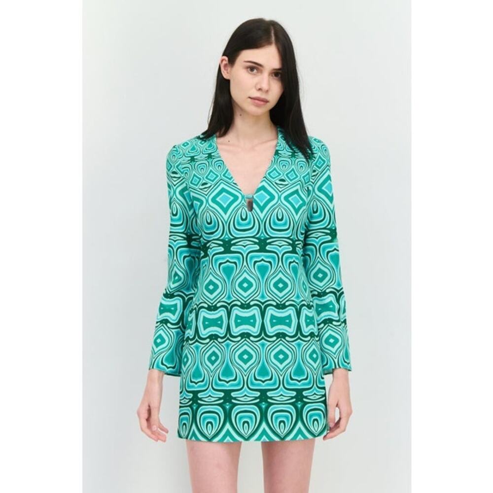 NWT MANGO Women Abstract Print Mini Dress, Green Combo Medium
